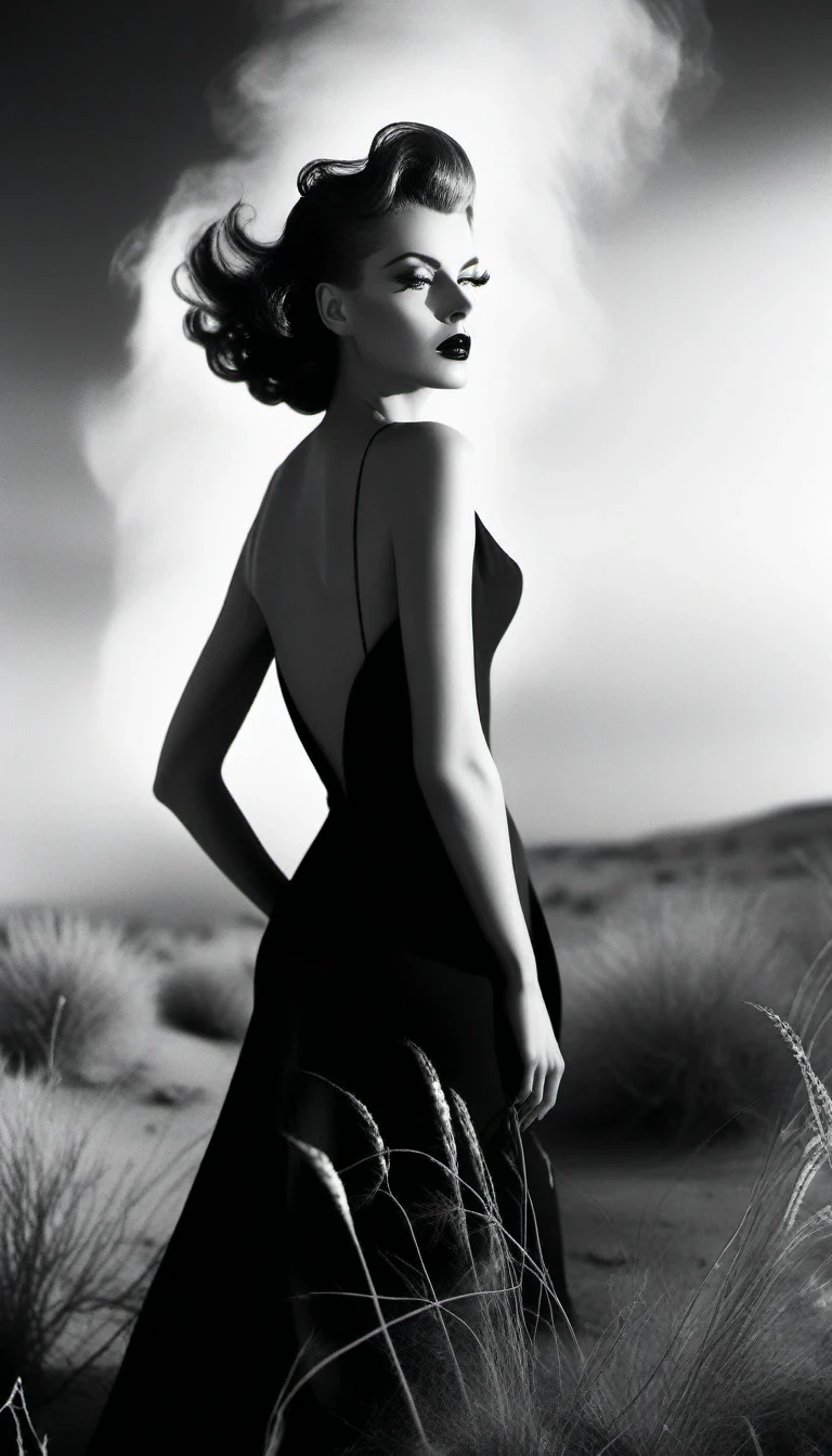 wasteland, sci-fi art, in style of Lillian Bassman 