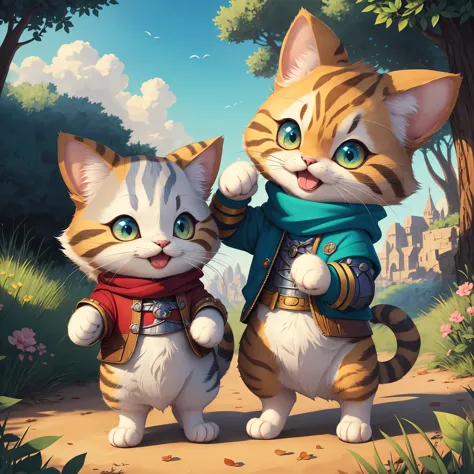 a cat knight in a magical world, inspired by the famous cat and mouse duo tom and jerry. the cat knight embodies the spirit of c...