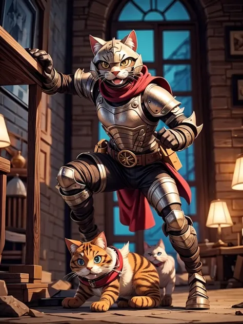 Cat Knight fighting dog knight