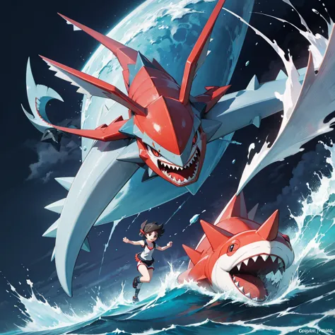 a power full pokemon with power of ice. it has grey and red colour on its body. it is based on a little cute megaladon shark.it ...