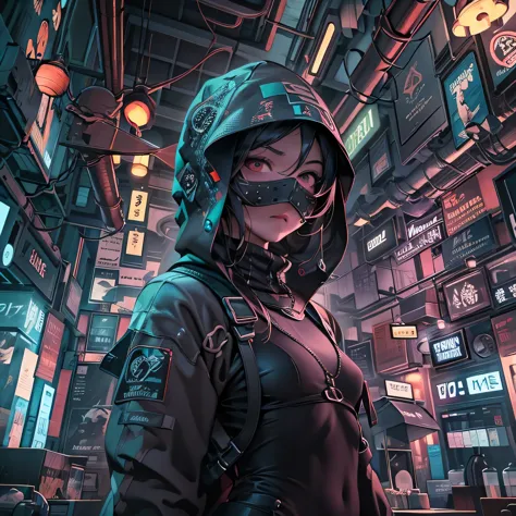Thief、turbaned、graphic art、ticker, eye, whole body, perfection、neon light, 8K, born, highest quality, pieces fly, ultra high res...