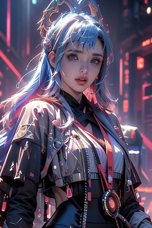 ((Best Quality)), ((Masterpiece)), (Detail: 1.4), 3D, A Beautiful Cyberpunk Female Figure, HDR (High Dynamic Range), Ancient Chinese Costumes, Satin, Ray Tracing, NVIDIA RTX, Super-Resolution, Unreal 5, Subsurface Scattering, PBR Textures, Post-processing, Anisotropic Filtering, Depth of Field, Maximum Sharpness and Clarity, Multi-layer Textures, Albedo and Highlight Maps, Surface Shading, Precise simulation of light-material interactions, perfect proportions, Octane Render, bi-color light, large aperture, low ISO, white balance, rule of thirds, 8K RAW, finger detailing, refined facial features, focus on the face