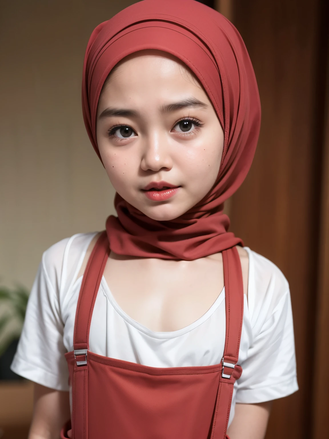 A close up of a young woman wearing a red hijab - SeaArt AI