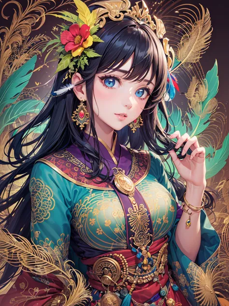 (masterpiece, Top quality, best quality, official art, Beautiful and beautiful: 1.2), (1 girl: 1.3), blue and gold, Very detaile...