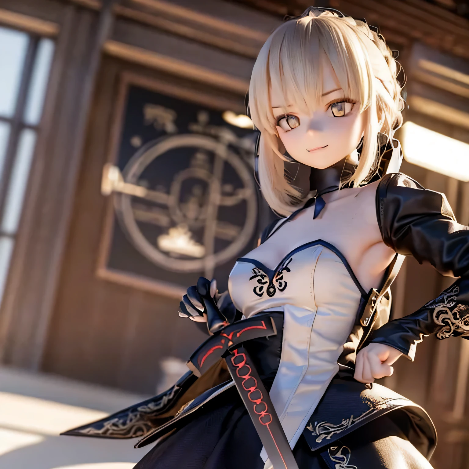 Arafed image of a woman in a cosplay outfit holding a sword - SeaArt AI