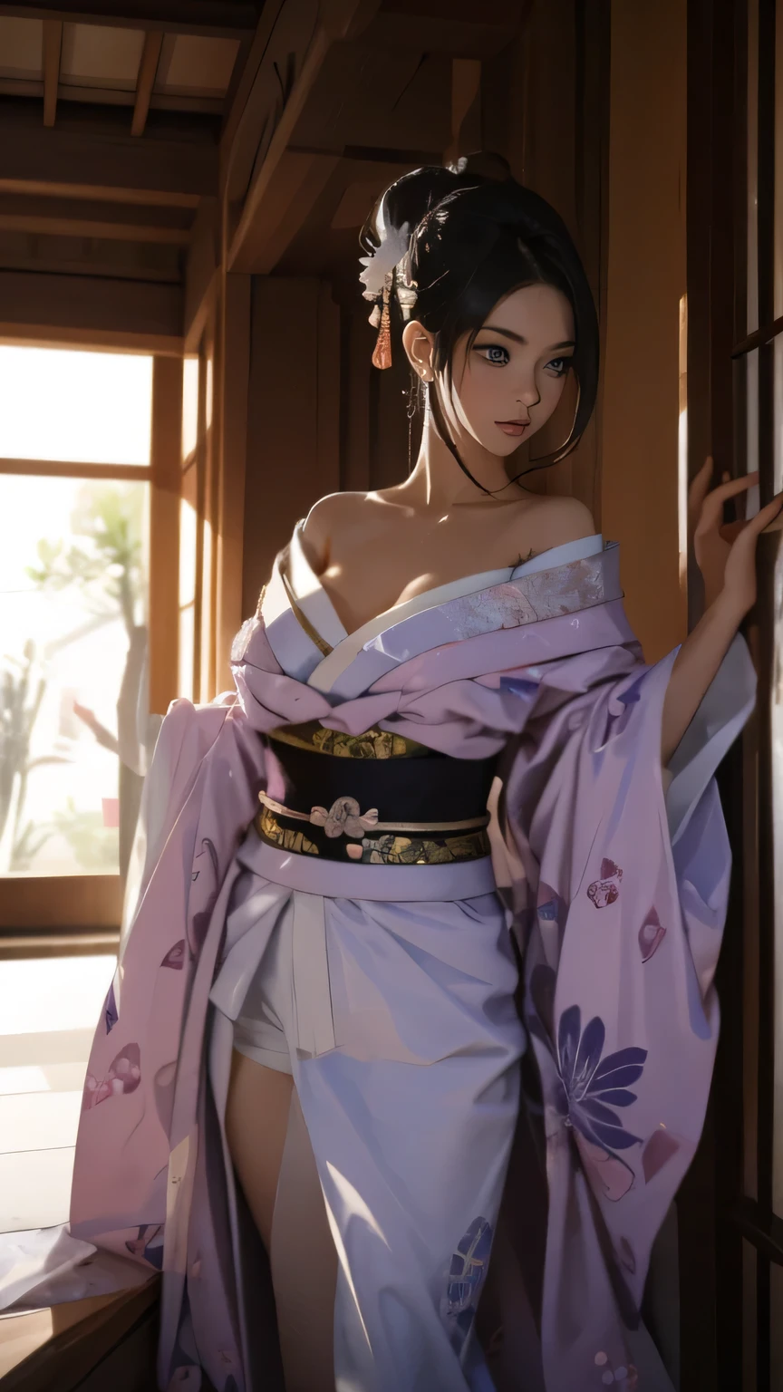 Una linda warrior sexy, cara bonita, Deliciosa compañía, figura seductora, Usando un sexy kimono abierto. La obra de arte está creada en un medio que recuerda a las pinturas en tinta japonesa., con la más alta calidad, Capture perfectamente cada detalle con resolución ultraalta. Las intrincadas texturas y patrones de los kimonos se representan con extrema precisión.. La iluminación está cuidadosamente diseñada，Mejorar el drama, Presenta sombras profundas y reflejos sutiles.. General, La obra de arte rezuma elegancia y poder., Combinando la estética japonesa tradicional con un toque moderno.. Paleta de colores monocromática, Combina detalles, Crea experiencias cautivadoras e inmersivas para tu audiencia.