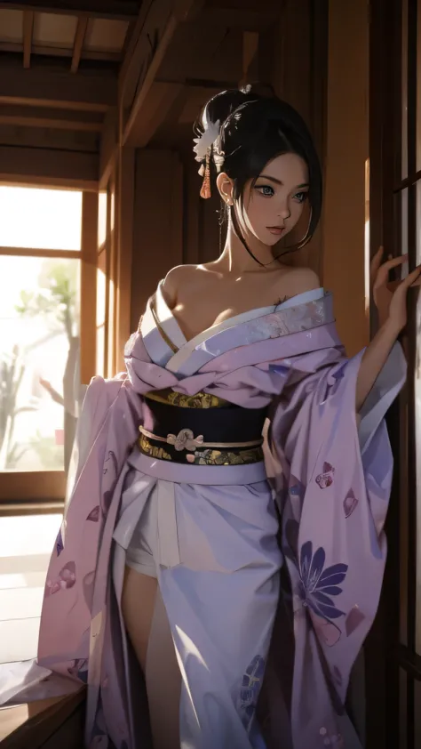 Una linda warrior sexy, cara bonita, Delicious company, figura seductora, Usando un sexy kimono abierto. The artwork is created ...