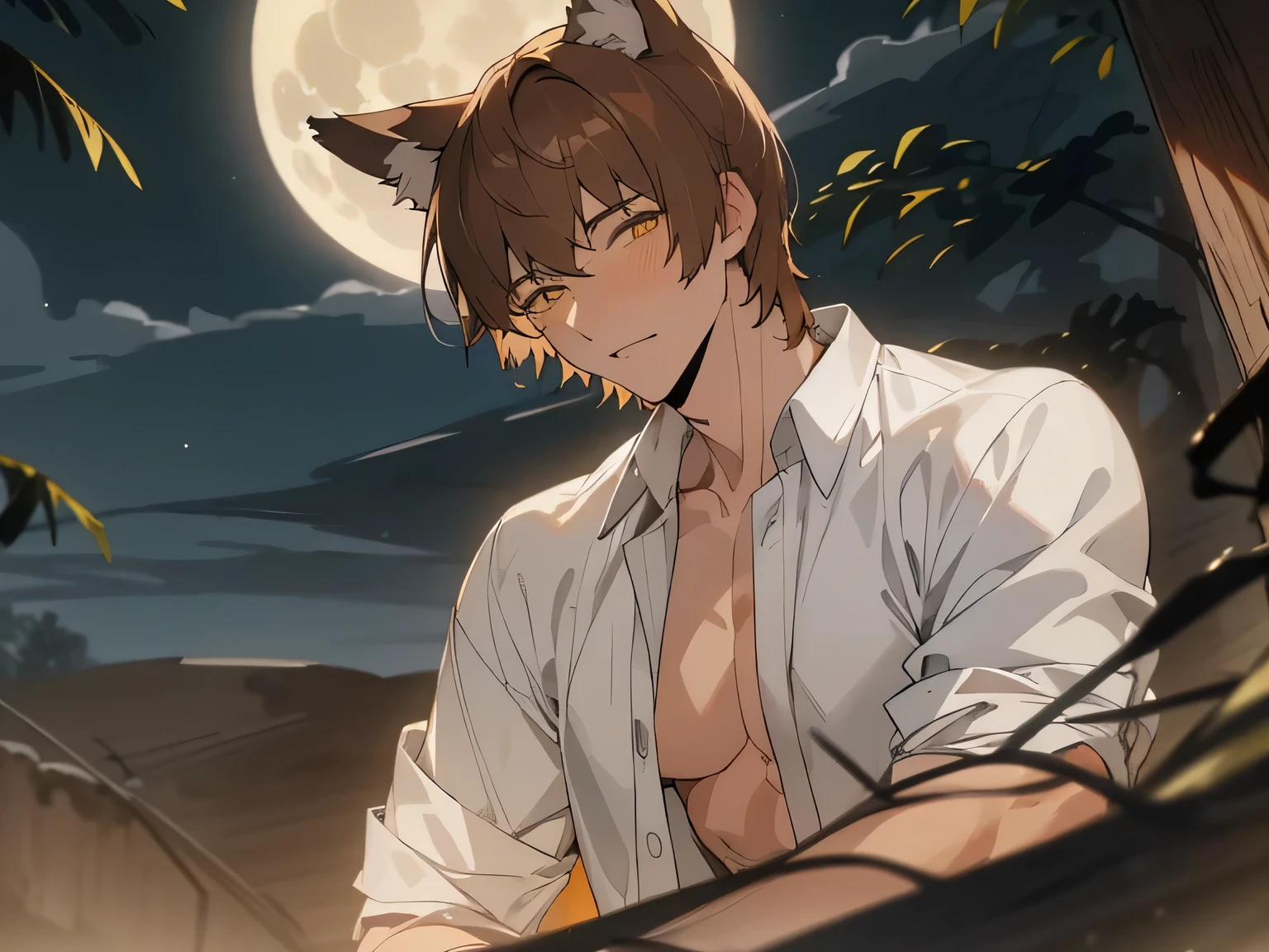 Anime guy with a cat ears and a white shirt - SeaArt AI