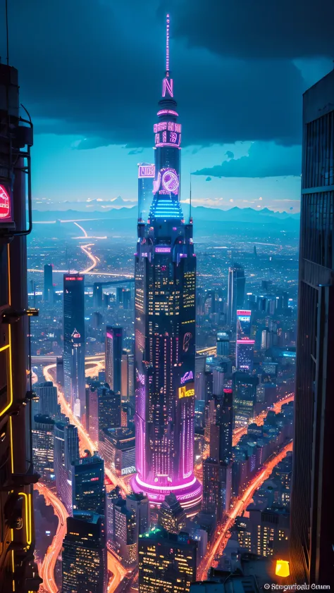 Highest image quality,fantasy,Big city,neon