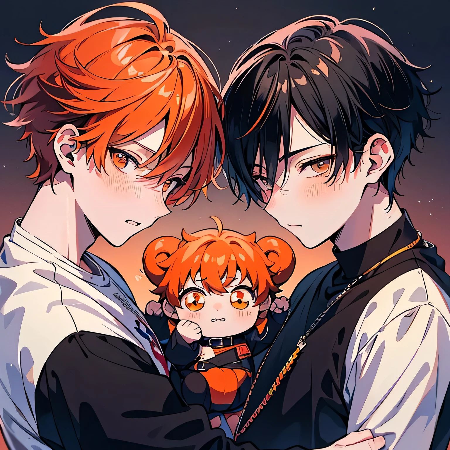 Anime couple with orange hair hugging each other - SeaArt AI