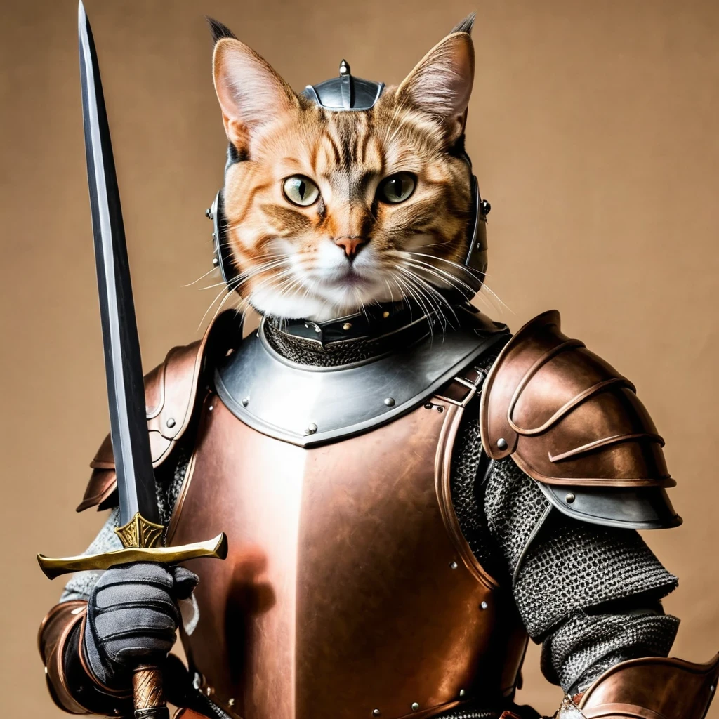 (Anthropomorphic Cat:1.5)，A cat knight in armor，holding a weapon，wearing a helmet，slim，lightsaber，middle Ages
