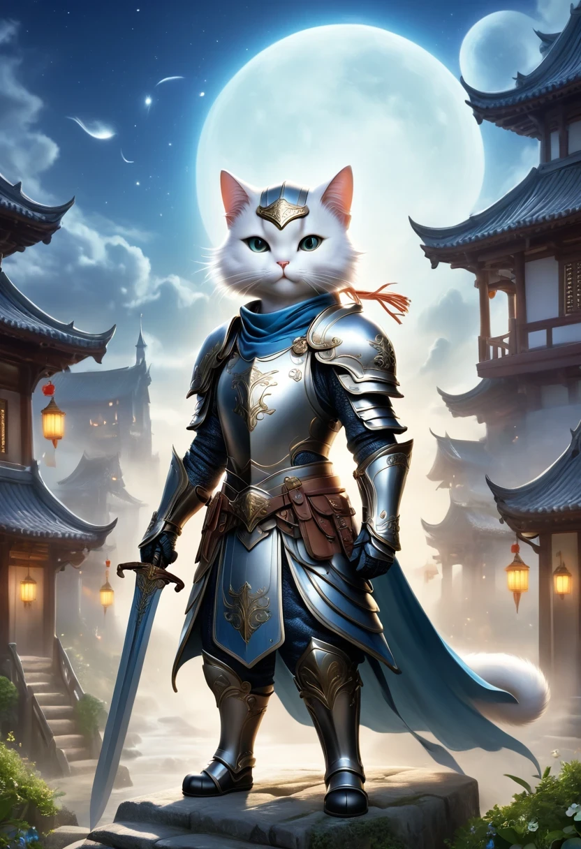 (Anthropomorphic Cat:1.5)，A cat knight in armor，holding a weapon，wearing a helmet，slim，lightsaber，middle Ages
