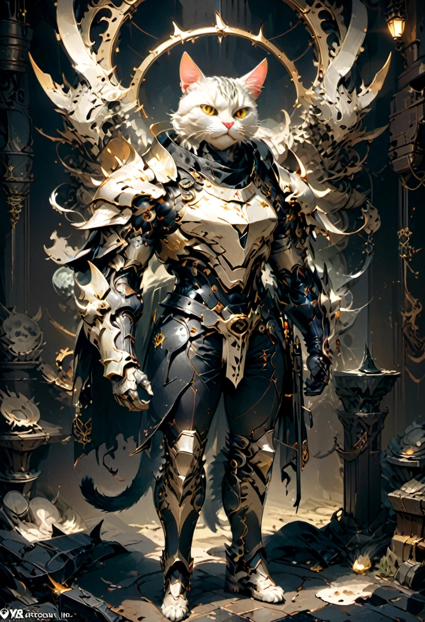 stray cat Knight, (masterpiece, best quality, perfect composition, very aesthetic, absurdres, ultra-detailed, intricate details, Professional, official art, Representative work:1.3)