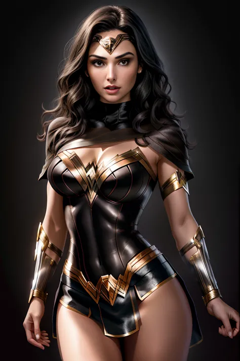 GAL GADOT AS WONDER WOMAN, DEFINED MUSCLES, POWERFUL THIGHS, large breasts, large cleavage, (high detailed skin:1.2), 8k uhd, ds...