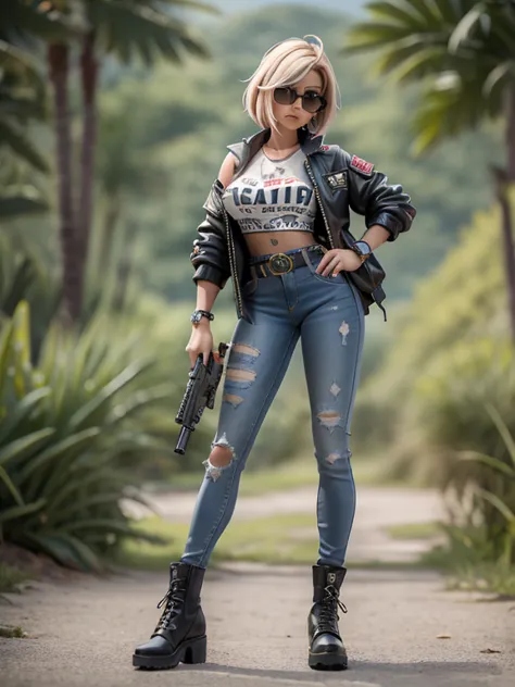 heroina urbana, badgirl (badass) cabelos longos e rebeldes, piercing nas orelhas, olhar raivoso, athletic body, pele morena (com...