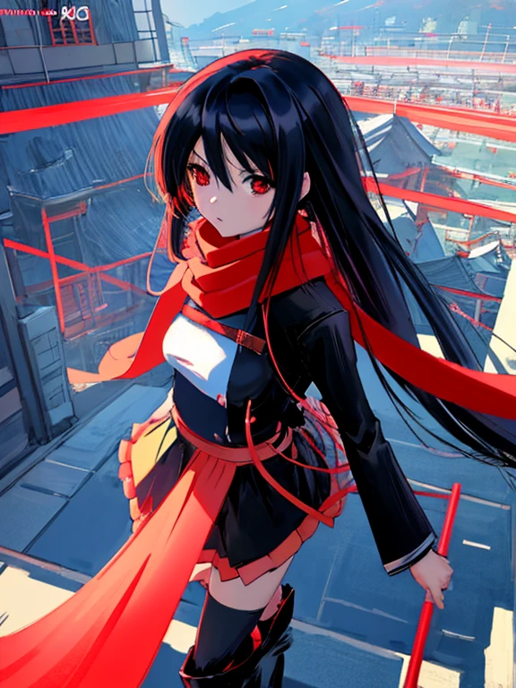 Anime girl with long hair and red scarf standing in front of the crowd, 4K anime style, 4k anime wallpapers, 4k anime wallpapers, Anime wallpaper 4K, Badass anime 8 K, Anime art wallpaper 4k, Anime art wallpaper 4k, 4k manga wallpapers, Anime art wallpaper 8k, style of anime. 8K, female anime character