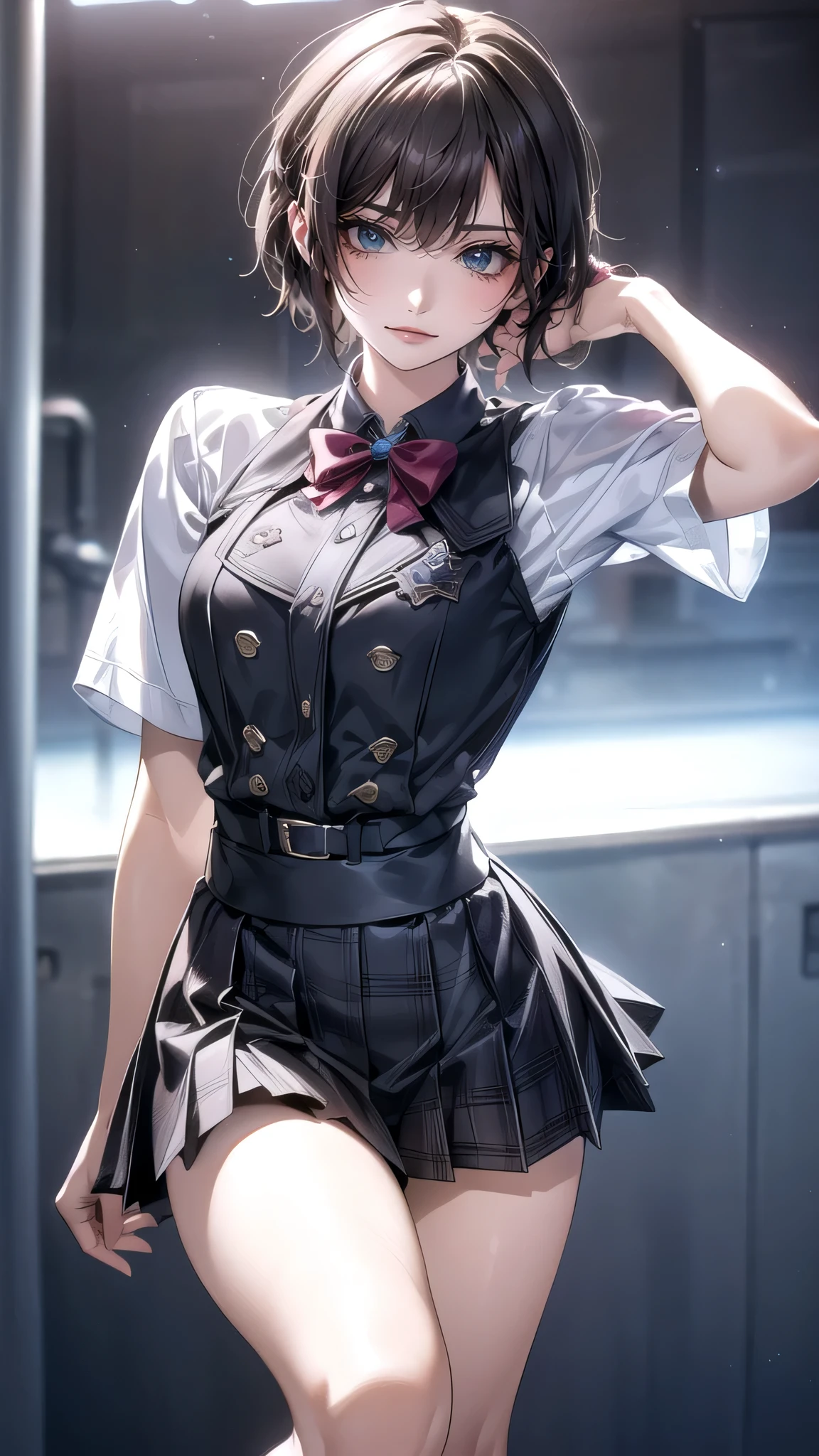 high school girl,(random dance pose),(Highest image quality, (8K), Ultra-realistic, Best Quality, High quality, High Definition, high quality texture, high detailing, Beautiful detailed, fine detailed, extremely details CG, Detailed texture, realistic representation of face, masterpiece, presence, Dynamic, Bold)