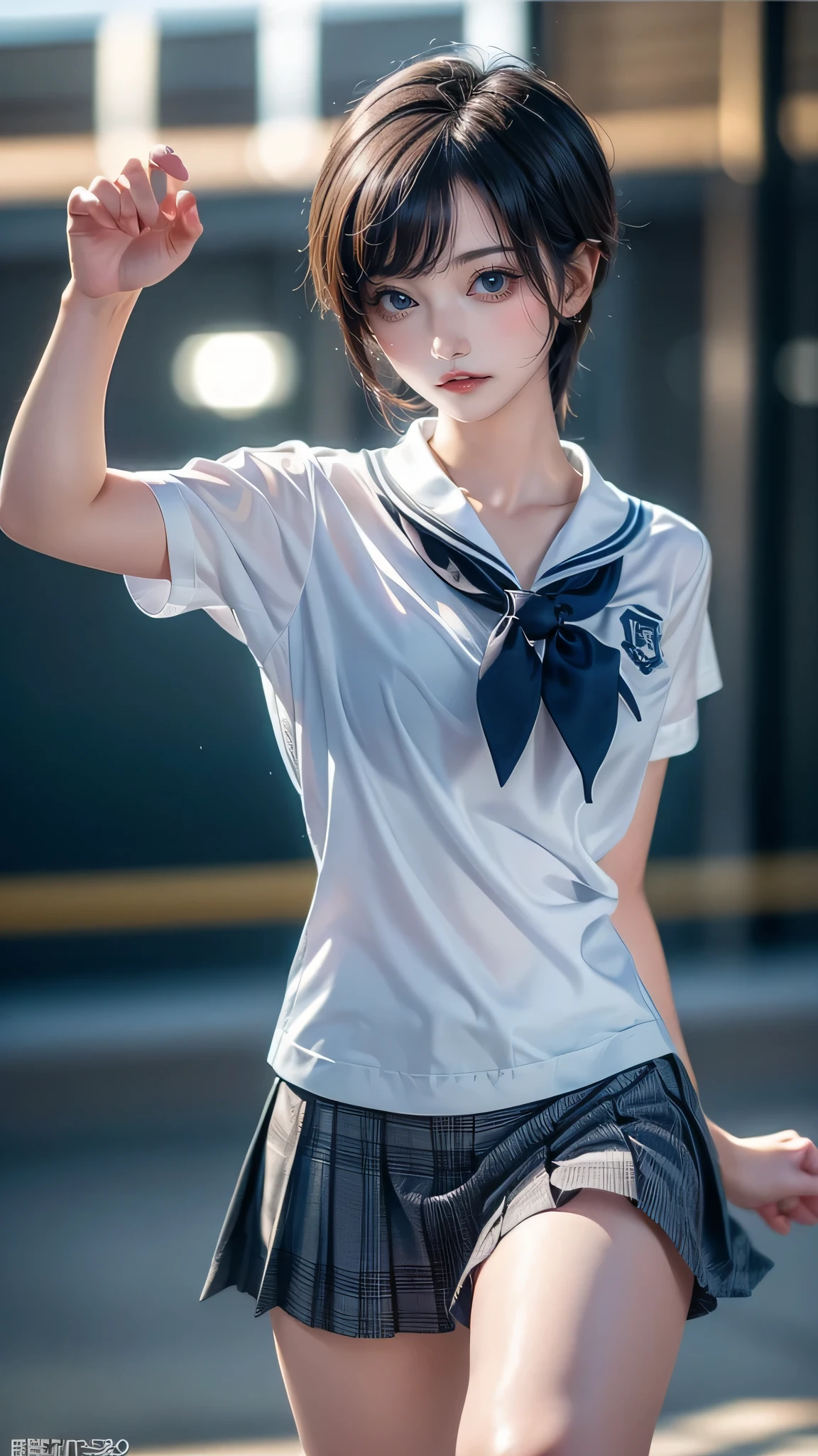 high school girl,(random dance pose),(Highest image quality, (8K), Ultra-realistic, Best Quality, High quality, High Definition, high quality texture, high detailing, Beautiful detailed, fine detailed, extremely details CG, Detailed texture, realistic representation of face, masterpiece, presence, Dynamic, Bold)