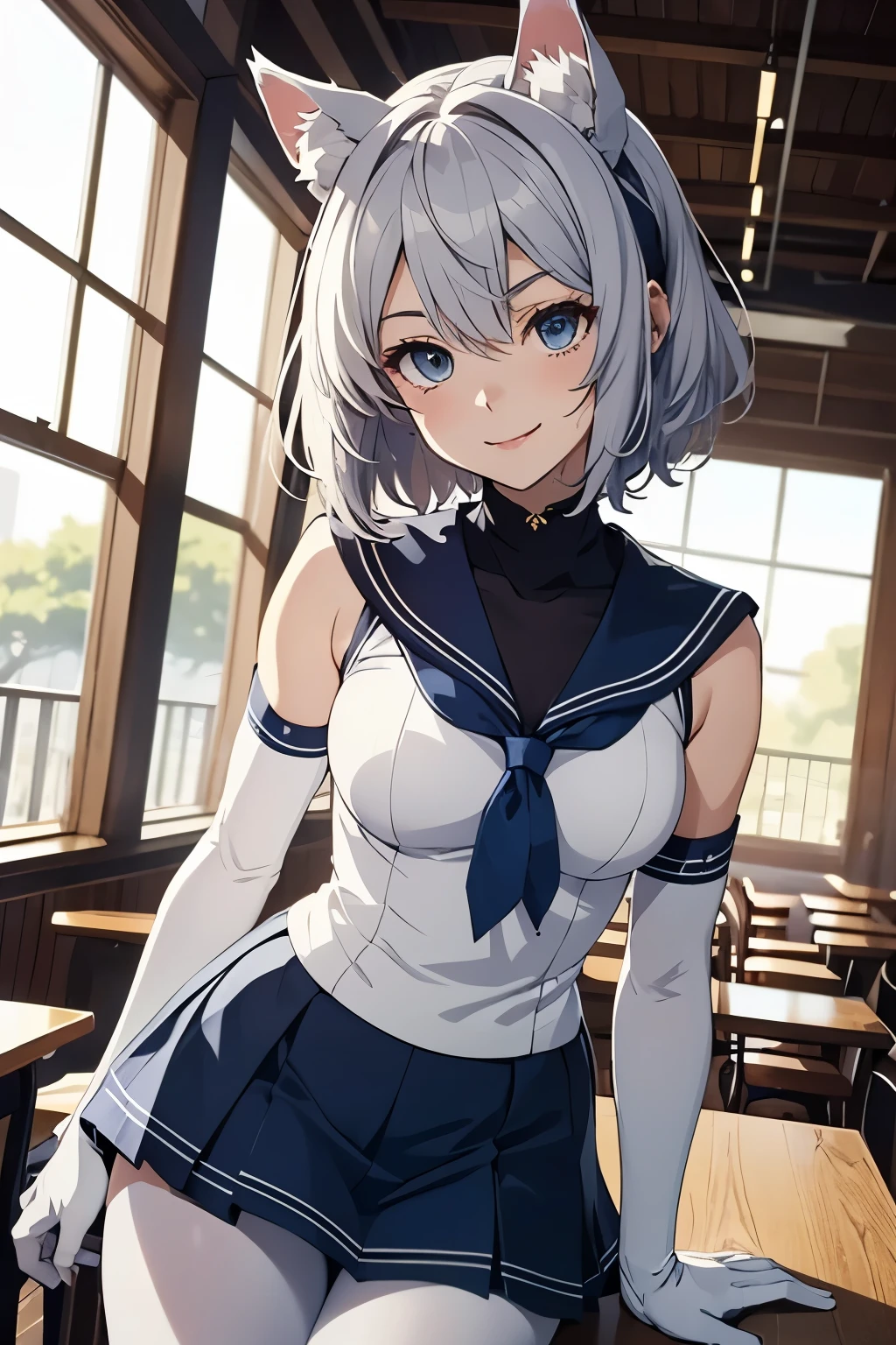 Anime girl in a school uniform posing for a picture - SeaArt AI