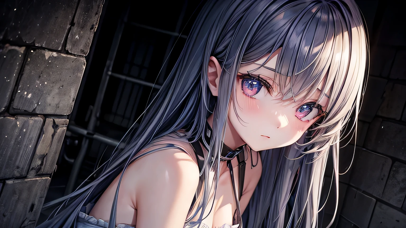 Anime girl with long black hair and blue eyes posing for a picture - SeaArt  AI