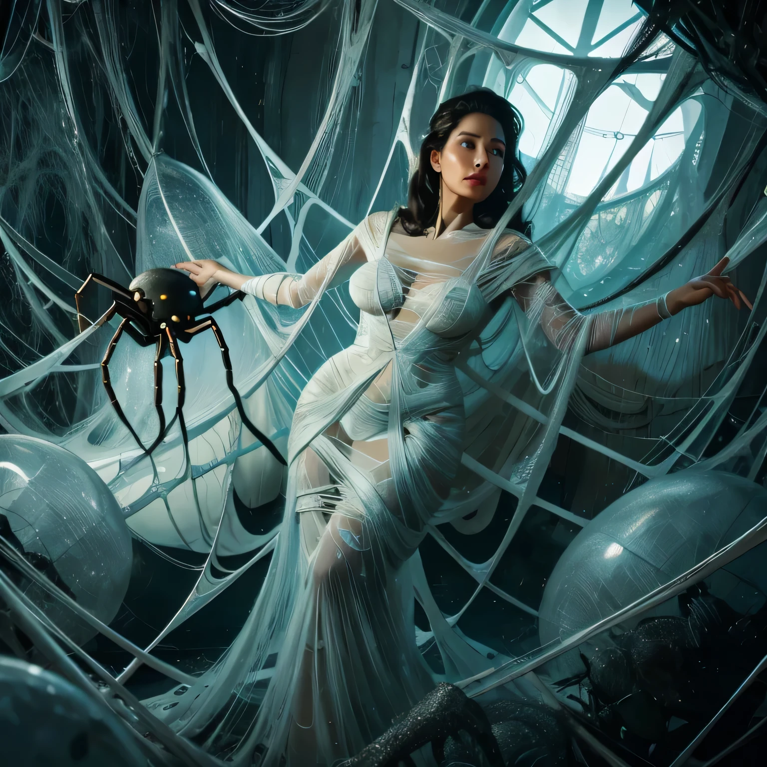 eine Frau, die im Spinnennetz gefangen ist, spider web, Kokon, gr3ysh33r,