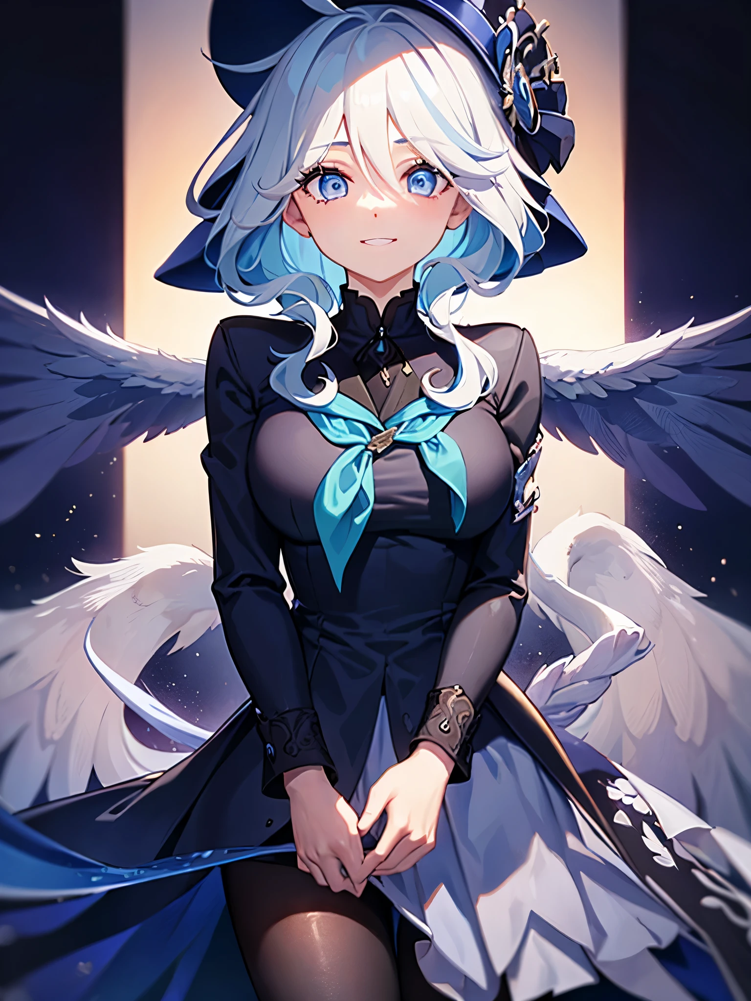 deep skin,textured skin, blue eyes, short light blue hair, smiling,
BREAK  (serafuku, sailor collar, green neckerchief, grey shirt, long sleeves, black skirt:1,2)
BREAK (masterpiece:1.2), best quality, high resolution, unity 8k wallpaper, (illustration:0.8), (beautiful detailed eyes:1.6), extremely detailed face, perfect lighting, extremely detailed CG, (perfect hands, perfect anatomy),