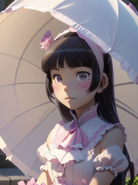 (UHD, masterpiece, advanced details, high quality, 最high quality) , alone, girl, princess cut, Gothic Lolita, lolita fashion, head band, (parasol), (ruri gokou)