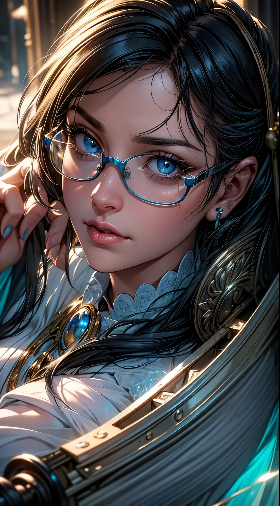 (best quality,4k,8k,highres,masterpiece:1.2),ultra-detailed,(realistic,photorealistic,photo-realistic:1.37),blue eyes that shine with perfection,captivating eyes with a hint of mystery,stunning blue eyes behind glasses,intense gaze through stylish lenses,a pair of mesmerizing blue eyes,detailed facial features and expressive eyes,glasses that enhance the beauty of the blue eyes,meticulously crafted eyebrows framing the captivating eyes,luxurious eyelashes that add depth to the blue eyes,meticulously shaded creases around the eyes for a lifelike appearance,subtle reflections on the lenses that bring the glasses to life,crystal clear lenses that showcase the perfect blue eyes,subtle reflections that highlight the vibrant blue color,meticulously drawn details that capture the essence of the blue eyes,realistic reflections on the glasses that add dimensionality,beautifully tinted lenses that complement the blue eyes,exquisite attention to detail in the glasses and the eyes,soft lighting that enhances the depth and beauty of the blue eyes,subtle shadows that add depth and dimension to the overall image,artistic portrayal of perfect blue eyes and trendy glasses,high-resolution rendering that showcases every intricate detail,artistic interpretation of a person with perfect blue eyes wearing stylish glasses,realistic rendering of a person with flawless blue eyes,lights and shadows that create a sense of depth and realism,meticulous attention to the reflection on the glasses to add realism,subtle textures on the frames that add a touch of authenticity,a combination of vibrant colors and realistic shading to bring the blue eyes to life,soft gradients that create a smooth transition of colors in the eyes.