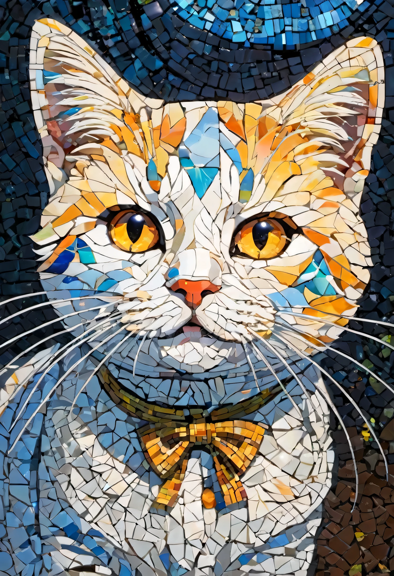 Portrait of kitty adventurer ,radiation mosaic:1.2, catch the sun:0.8, Like shards of glass that infuse warmth and energy into the space:0.4 Flash and Dance.