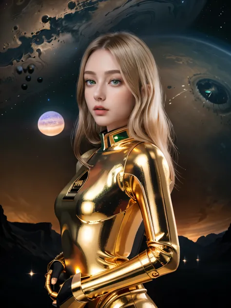 (8k), (highest quality), (best details)uninhabited mars earth、a giant, creepy eyeball floats in the night sky、blonde、green eyes、...