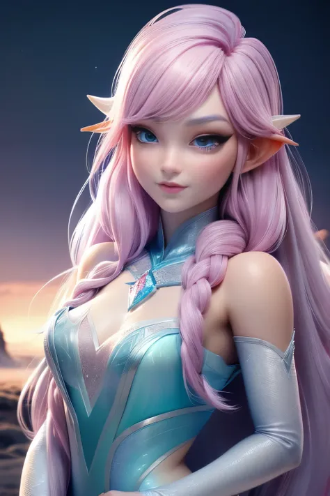 elfgirl (rose quartz su-elsa frozen disney tinker waifu mezclando modelos .) (ultra fusion of white and pink hair) highly detail...