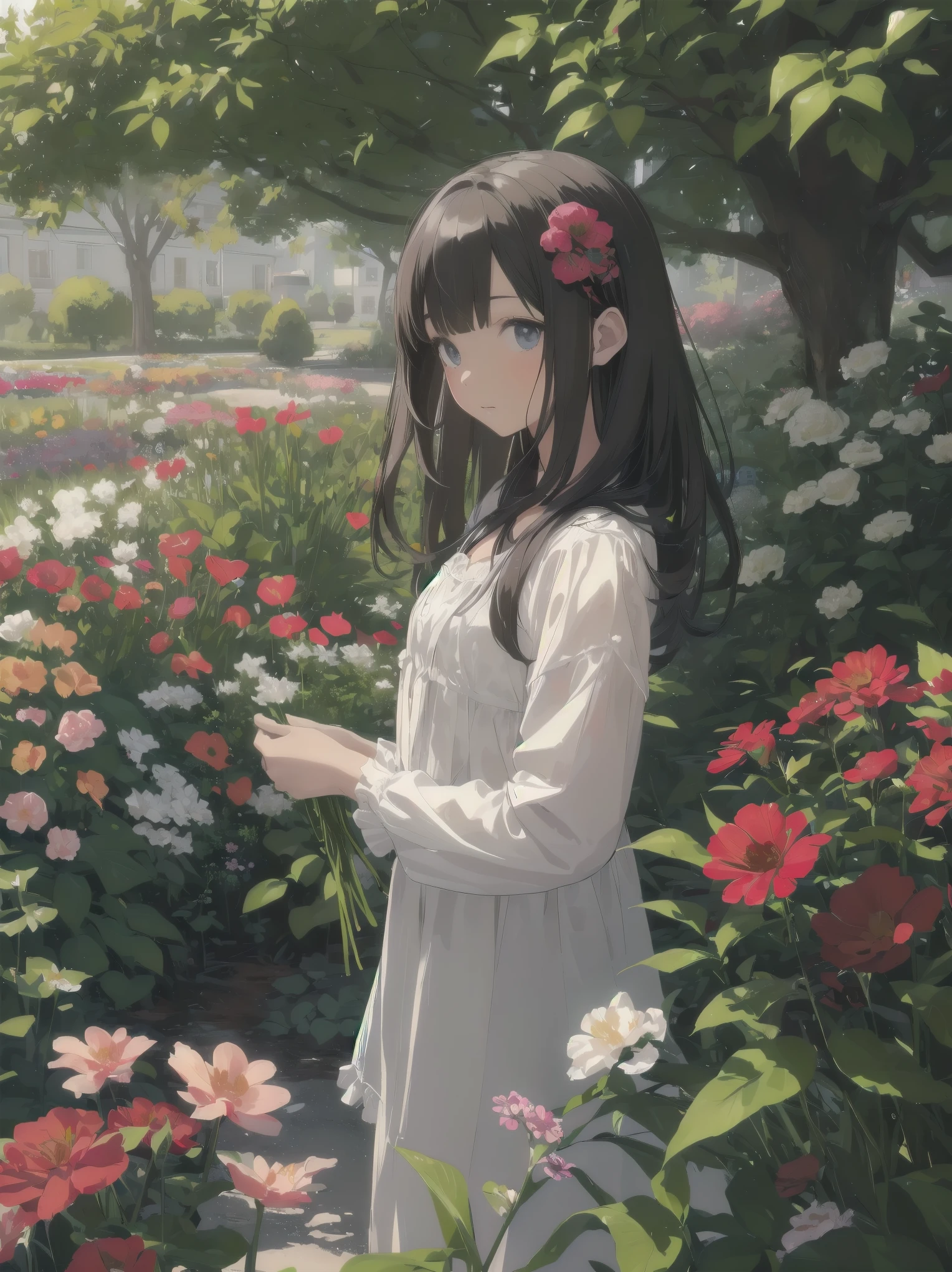 Anime girl in a garden of flowers - SeaArt AI