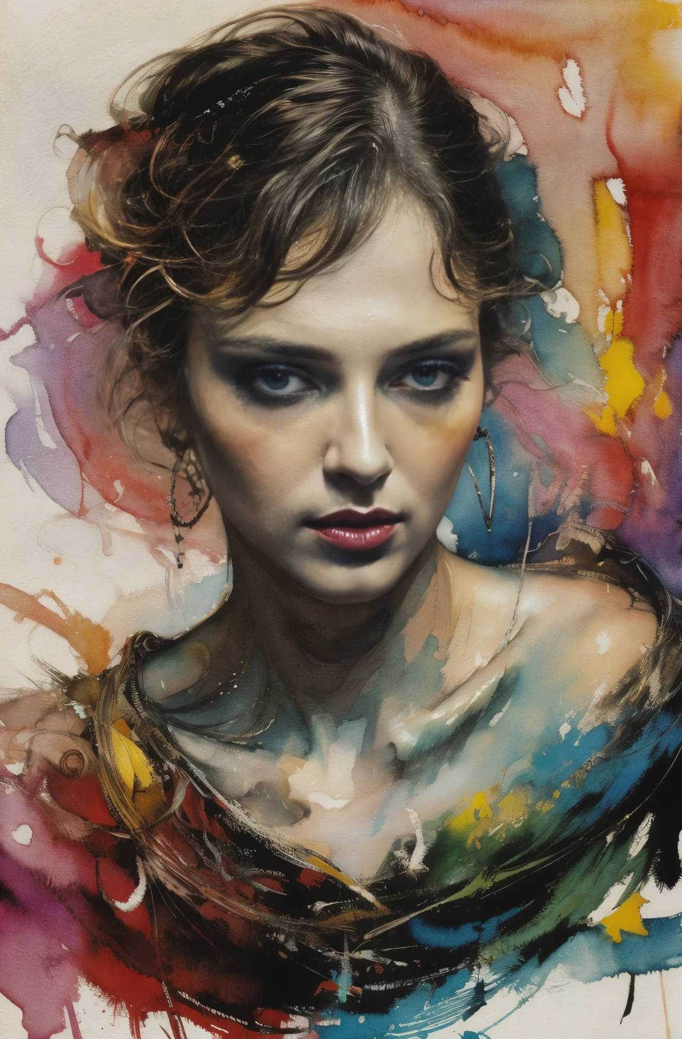 painting of woman, pretty much beautiful face, Unparalleled Beauty Tumbler, figurative art, intense watercolor, watercolor detailed art, watercolor splash, surreal, avant-garde pop art, Beautiful and expressive paintings, Beautiful artwork illustration, very colorful tones, wonderful, cool beauty, highest quality,official art, women only, sharp outline, best shot, vector art, Written by Sandra Chevrier, dave mckean、By Richard Avedon、Written by Makiezi Kusiala, luminous design