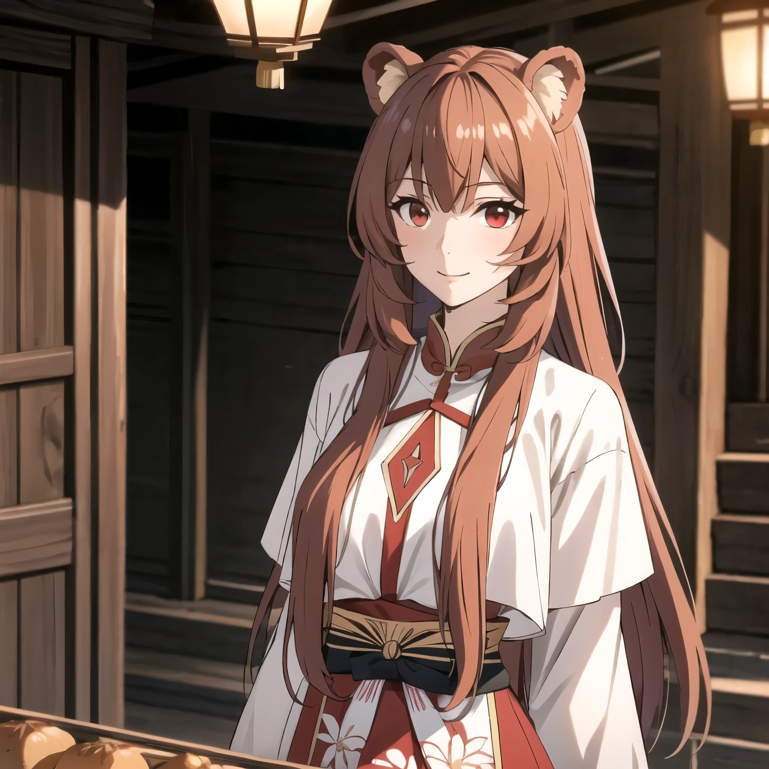 Anime girl in a kimono outfit standing in front of a wooden building -  SeaArt AI