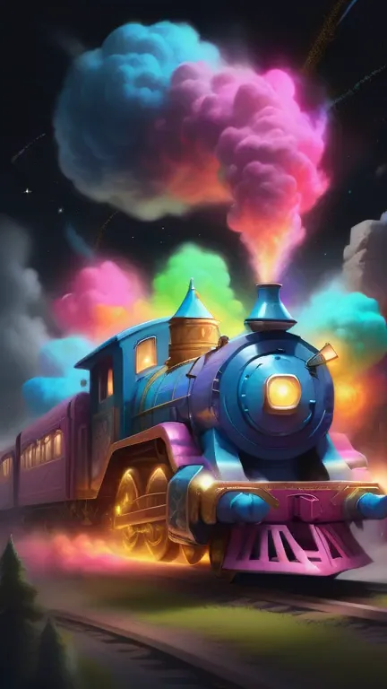 glowing magic train in chalk style, 8k,the art of mathematics, high quality, very detailed