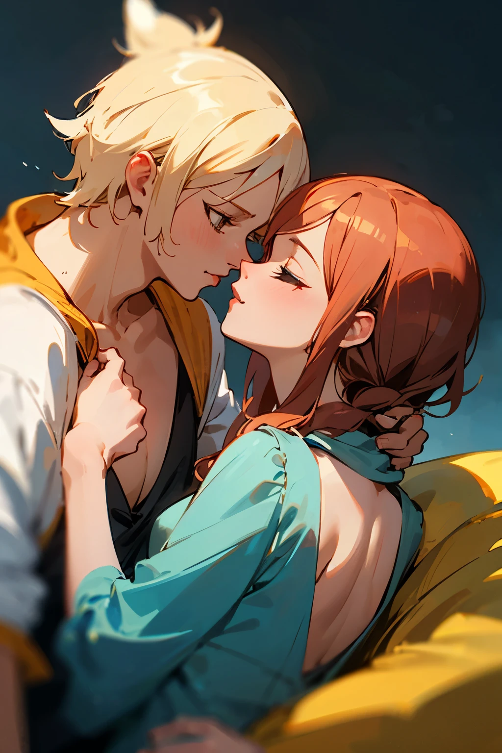 Anime couple kissing in the moonlight - SeaArt AI