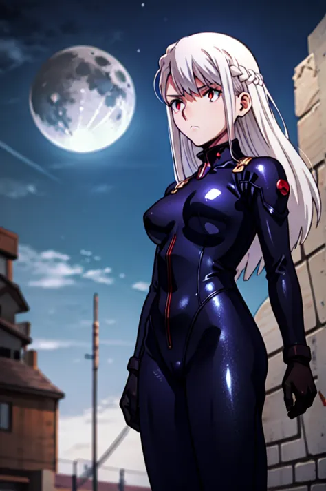 illyasviel_von_einzbern in the style of evangelion, shiny_skin, (clothe inspired by evangelion, aliens, gunbuster, gunnm, metal ...