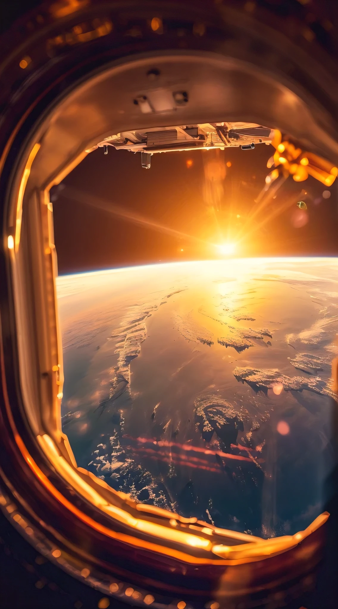 (best quality,4k,8k,highres,masterpiece:1.2),ultra-detailed,(realistic,photorealistic,photo-realistic:1.37),macro photo, breakfast in a lift in the space station with a view of planet earth, looks very real, detailed, warm lighting, photography