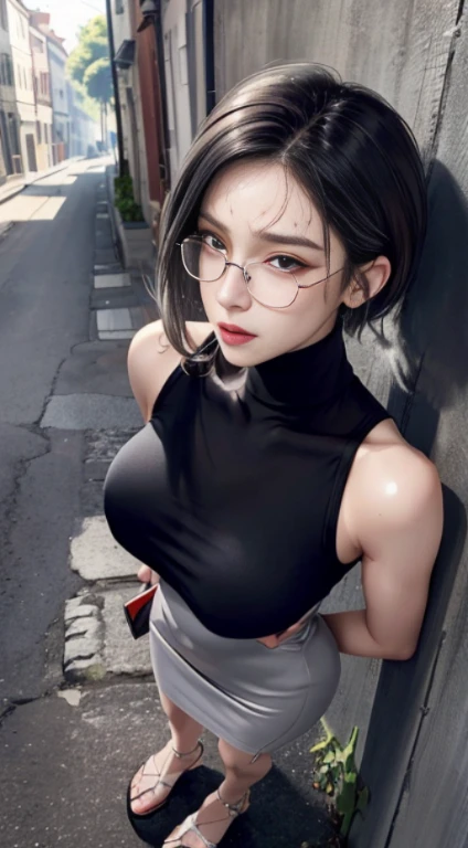 ridiculous resolution, Super detailed, best quality, illustration, 8K, ultra high resolution, gray hair、Pixie short、forehead、Glasses、short、Tiny、Needle with midnight、 thin and long, cum in ,straight hair、short hair, Glasses , (((Sweat)))、turtleneck dress、skin、Stiletto sandals、、
Own a handheld game console,nowadays、back alley、Full body painting、Detailed face、Exquisite facial features、细致的skin、有光泽的skin、Detailed face、Exquisite facial features、细致的skin、有光泽的skin、pretty face、perfect face、Very detailed beautiful face and eyes、seductive face、perspective from above、look up、、beautiful breasts、huge breasts:1.4