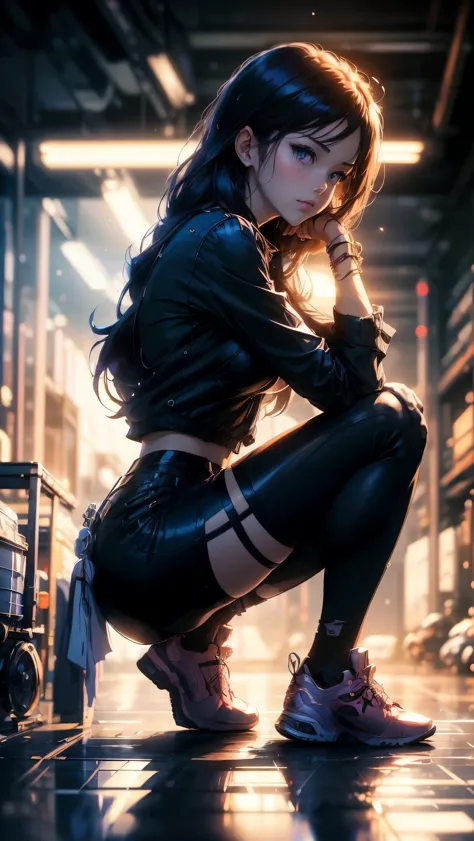 there is a woman sitting on a car in a garage, seductive anime girl, alena aenami and artgerm, miura kentaro style, beautiful al...