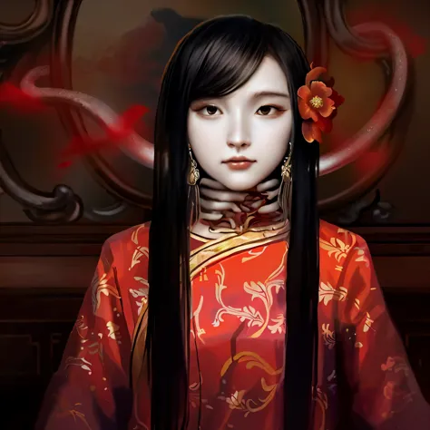 there is a woman with long hair and a flower in her hair, inspired by Li Mei-shu, beautiful character painting, jingna zhang, ch...