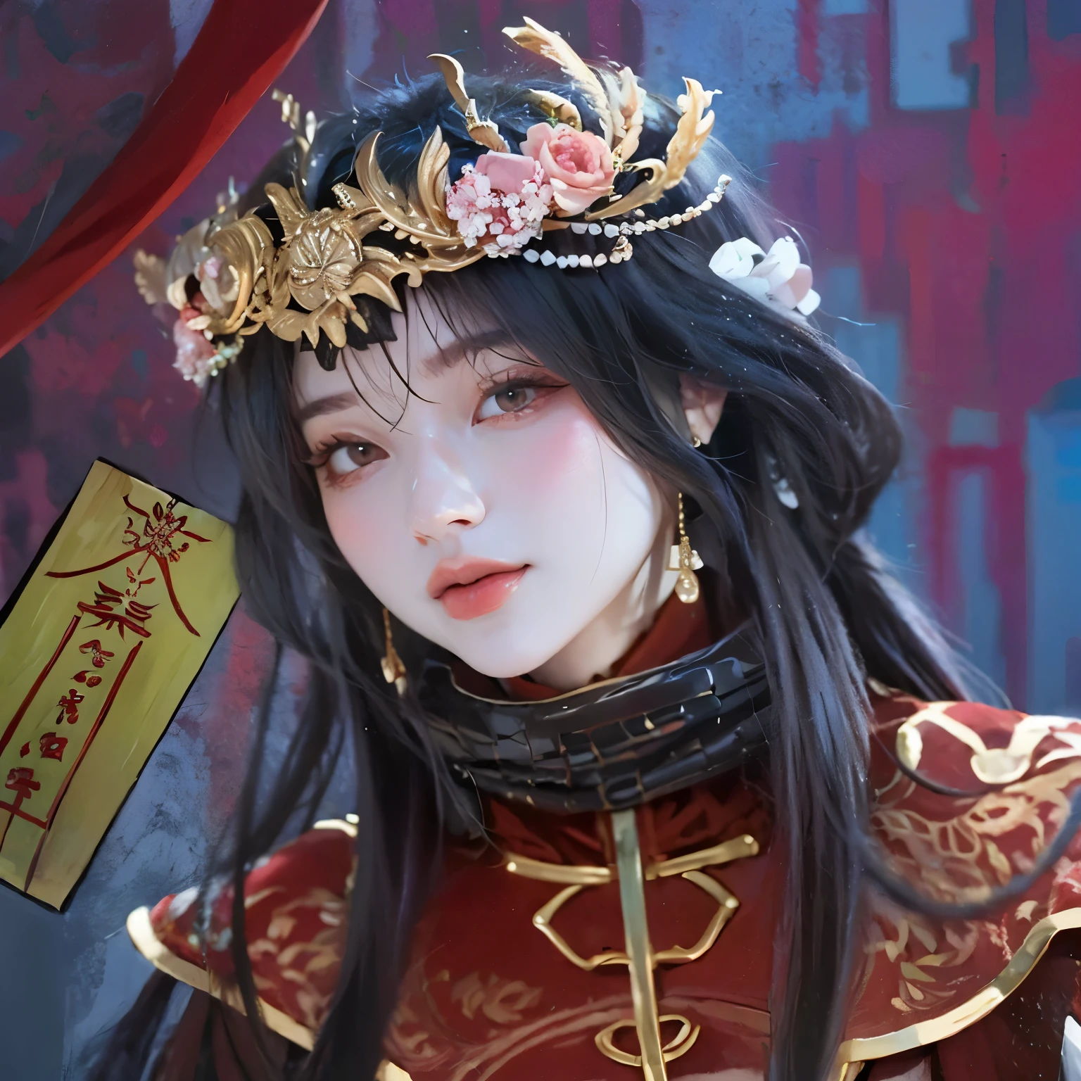 a close up of a woman wearing a crown and a red dress, palace ， a girl in hanfu, guweiz, inspired by Li Mei-shu, hanfu, artwork in the style of guweiz, a beautiful fantasy empress, ((a beautiful fantasy empress)), trending on cgstation, by Yang J, inspired by Wang Meng, inspired by Lan Ying