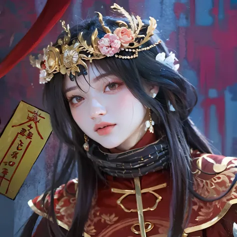 a close up of a woman wearing a crown and a red dress, palace ， a girl in hanfu, guweiz, inspired by Li Mei-shu, hanfu, artwork ...