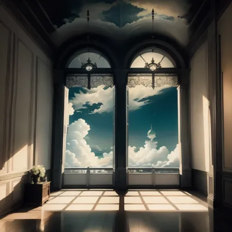 （masterpiece、super exquisite、super exquisite、high resolution）），（romantic、𝓡𝓸𝓶𝓪𝓷𝓽𝓲𝓬）,inside the room，windows，a cloud drifted in fr...