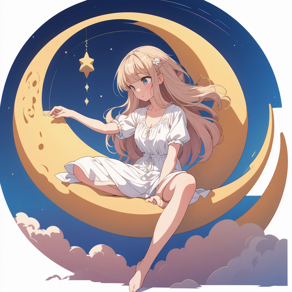 (masterpiece, best quality), 1girl, sitting on the crescent moon