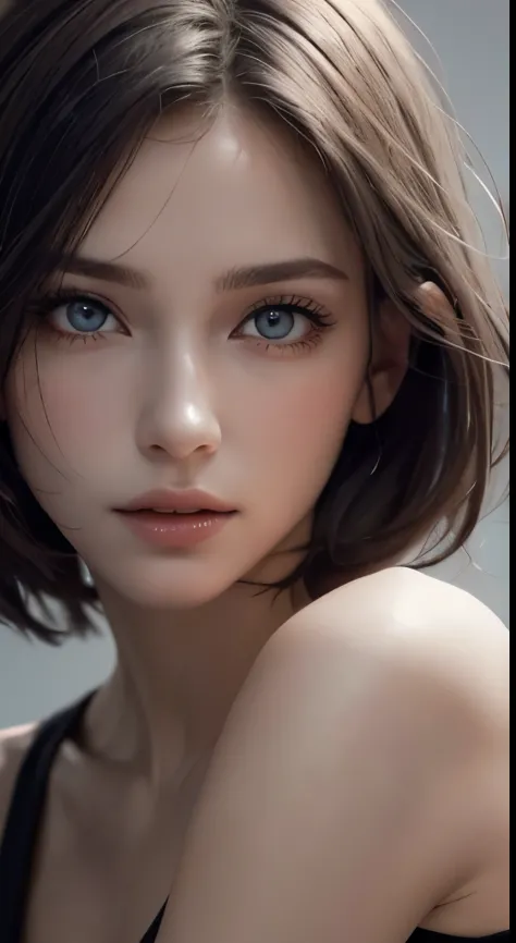8k uhd、RAWphotograph、モデルphotograph撮影、Russian Race, European race, (masterpiece, highest quality, photorealistic, High resolution, photograph: 1.3), Close-up, Focusing, hot models, slim, 30 year old mature woman、small face、short cut hair、dark brown hair、Det...
