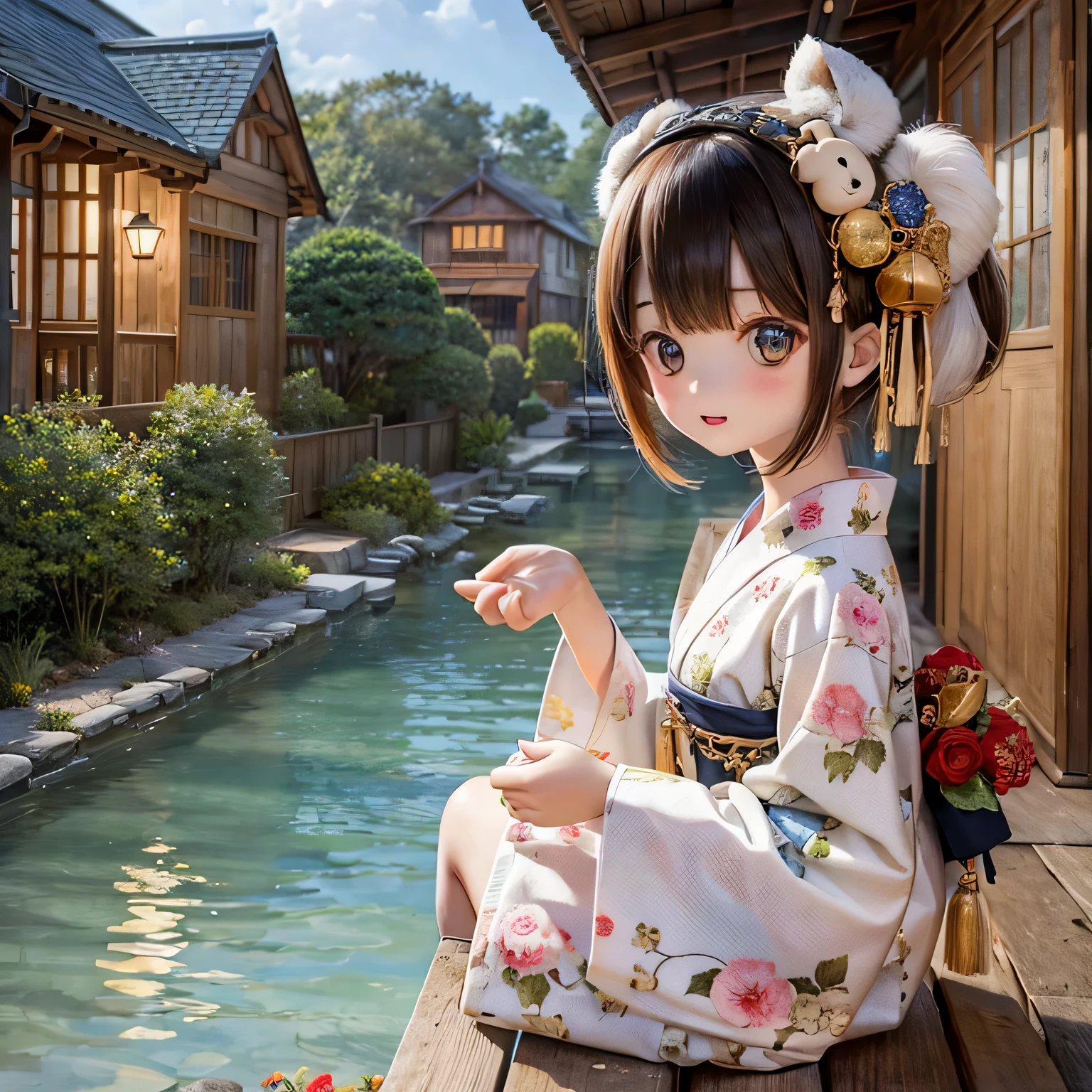 Hermelin-Mädchen-Chibi-Yukata, Gasthaus mit heißer Quelle