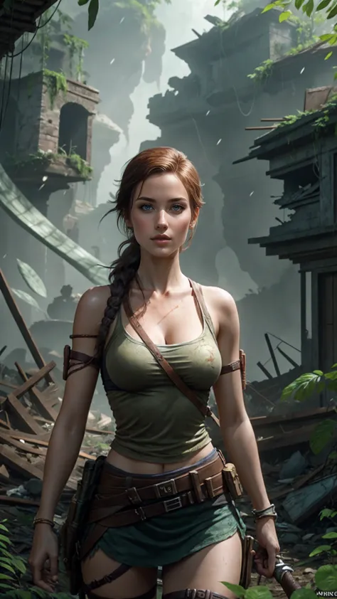 Lara Croft from Tomb Raider、In ruins buried in the jungle