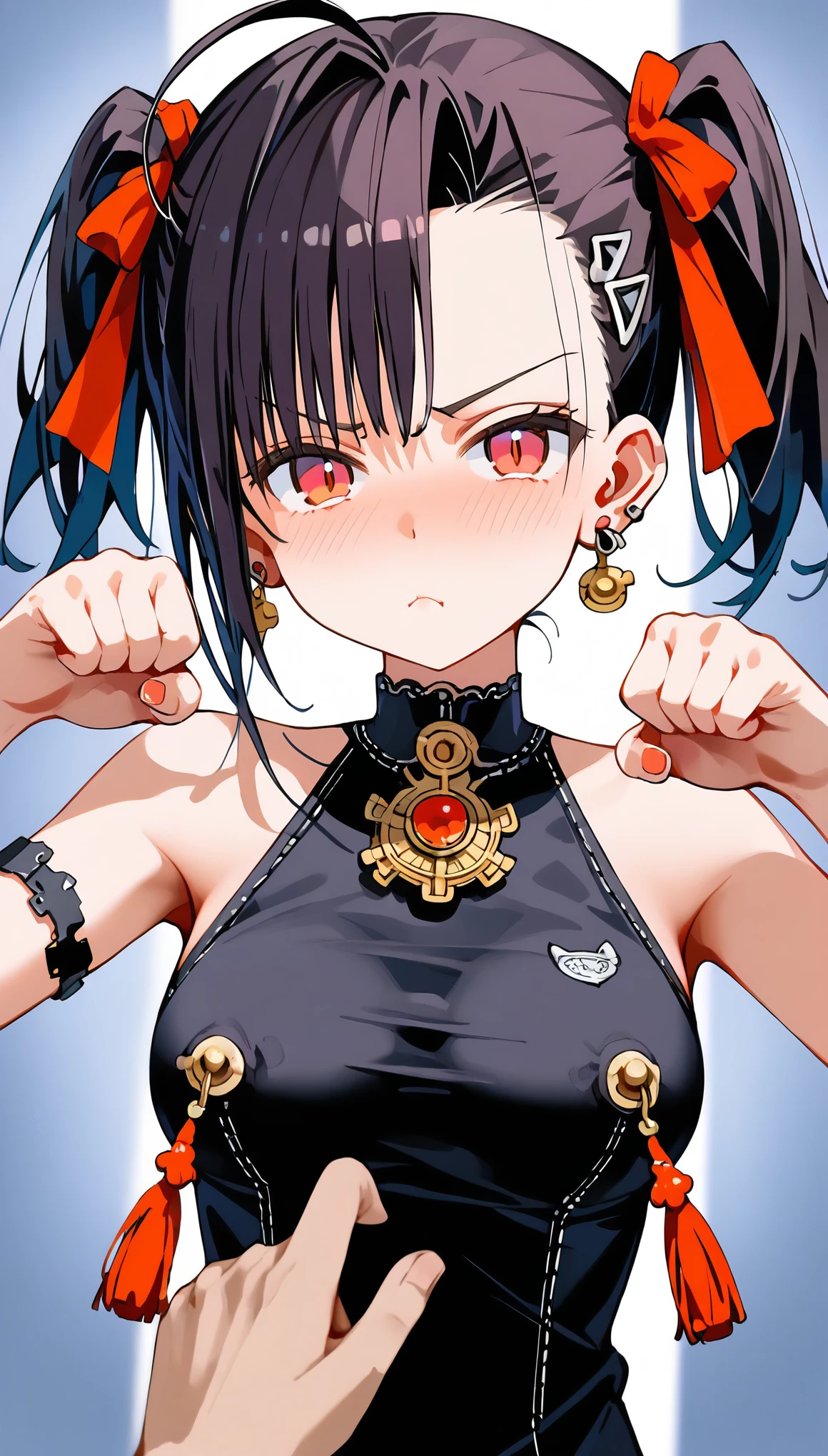 Anime girl with black hair and red eyes in a black dress - SeaArt AI