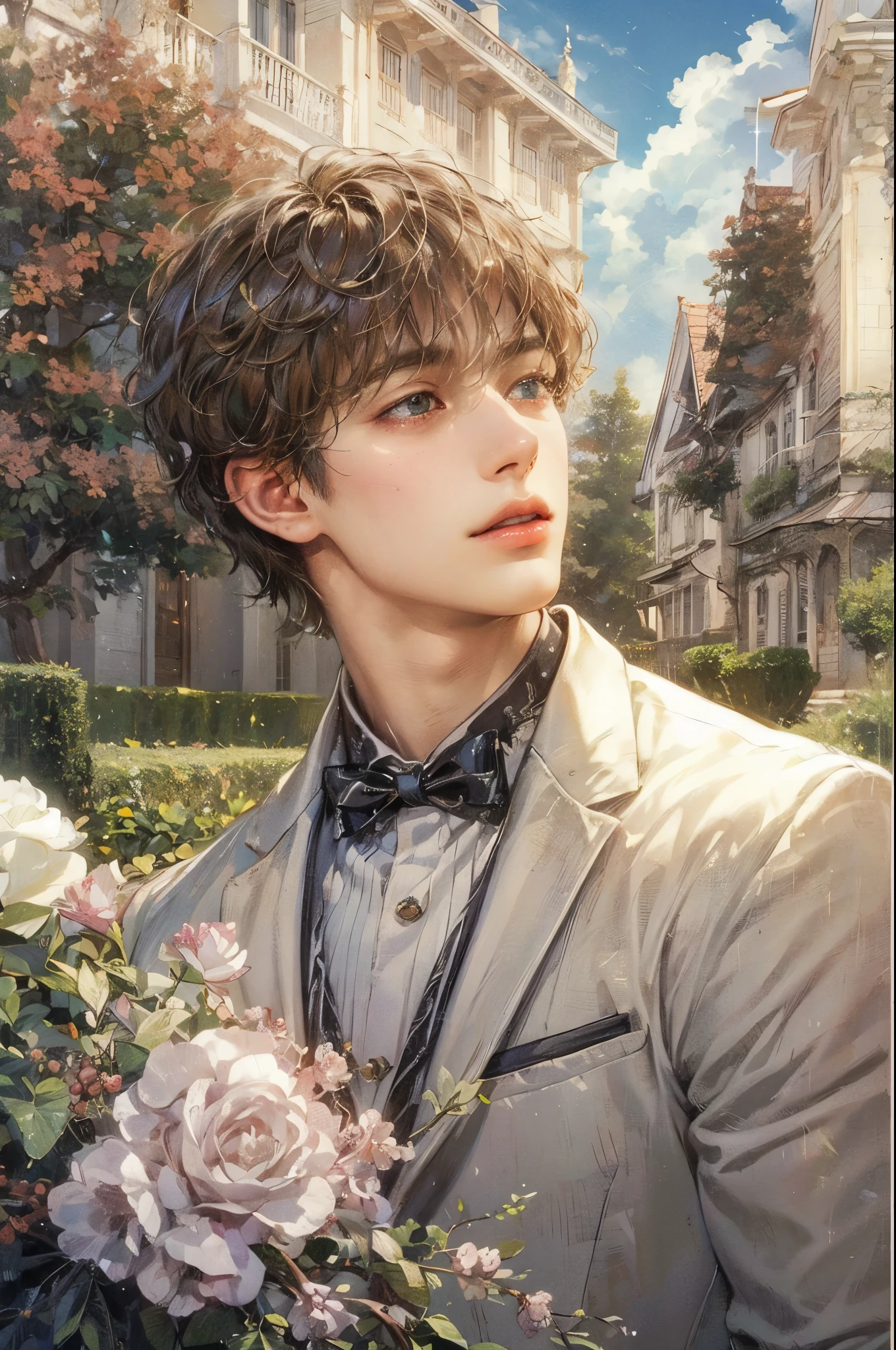 (masterpiece, top quality, best quality, official art, beautiful and aesthetic:1.2), boy, handsome, extreme detailed faces, (fractal art:1.3), colorful, highest detailed, (perfect face), shiny skin, HDR, cantarella, extremely detailed dress, detailed background 